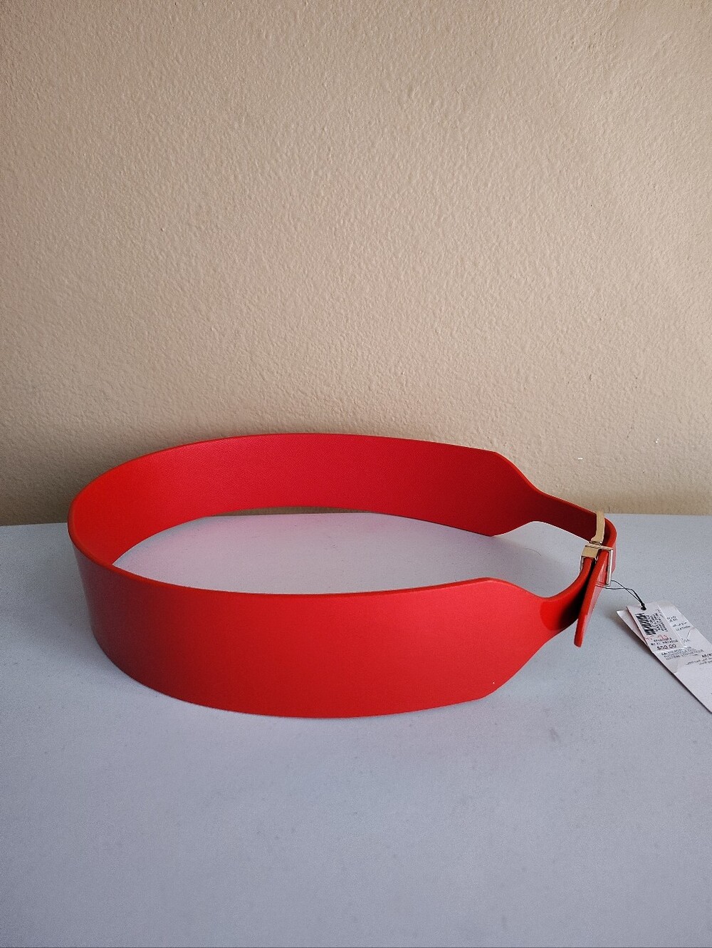 NWT White House Black Market Red Wide Waist Belt Gold Buckle Size XL Statement - Picture 3 of 7